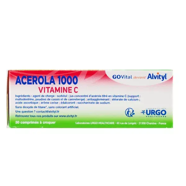 Alvityl Acerola 1000 Comprimidos Mastigáveis de Vitamina C para maiores de 12 anos, 30 comprimidos
