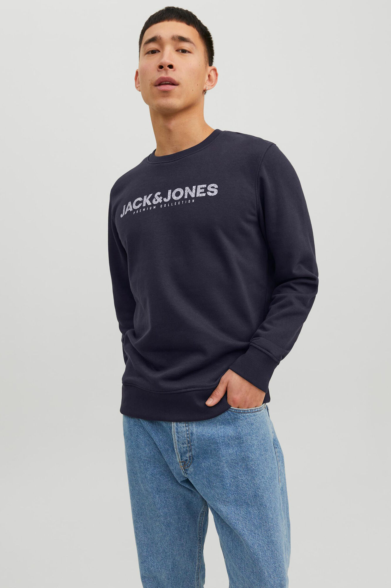 Moletom com logo de modelagem padrão - Azul marinho