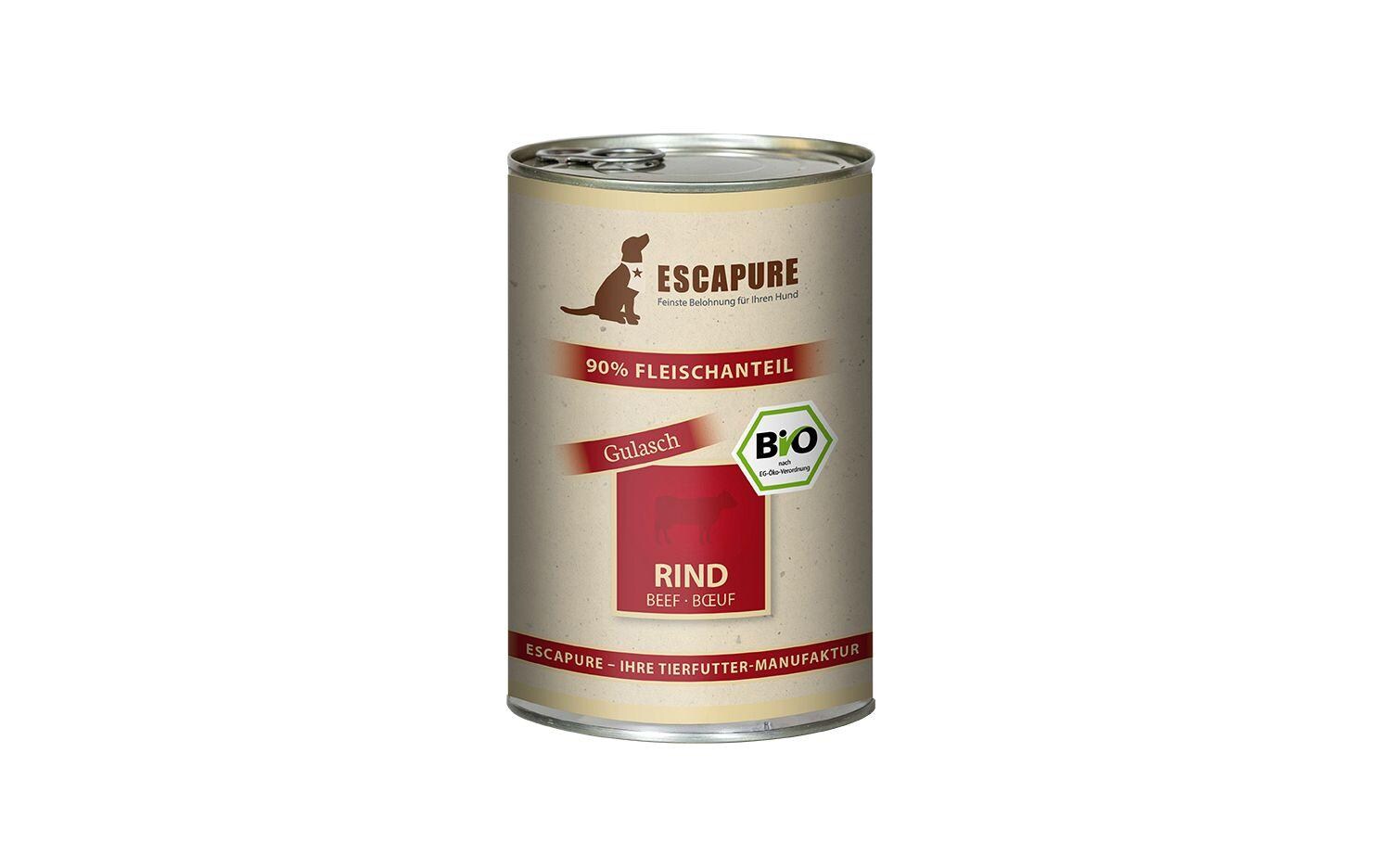 Nassfutter BIO Rinder Gulasch, 6 x 400 gAlleinfutter für Hunde jeden Alters