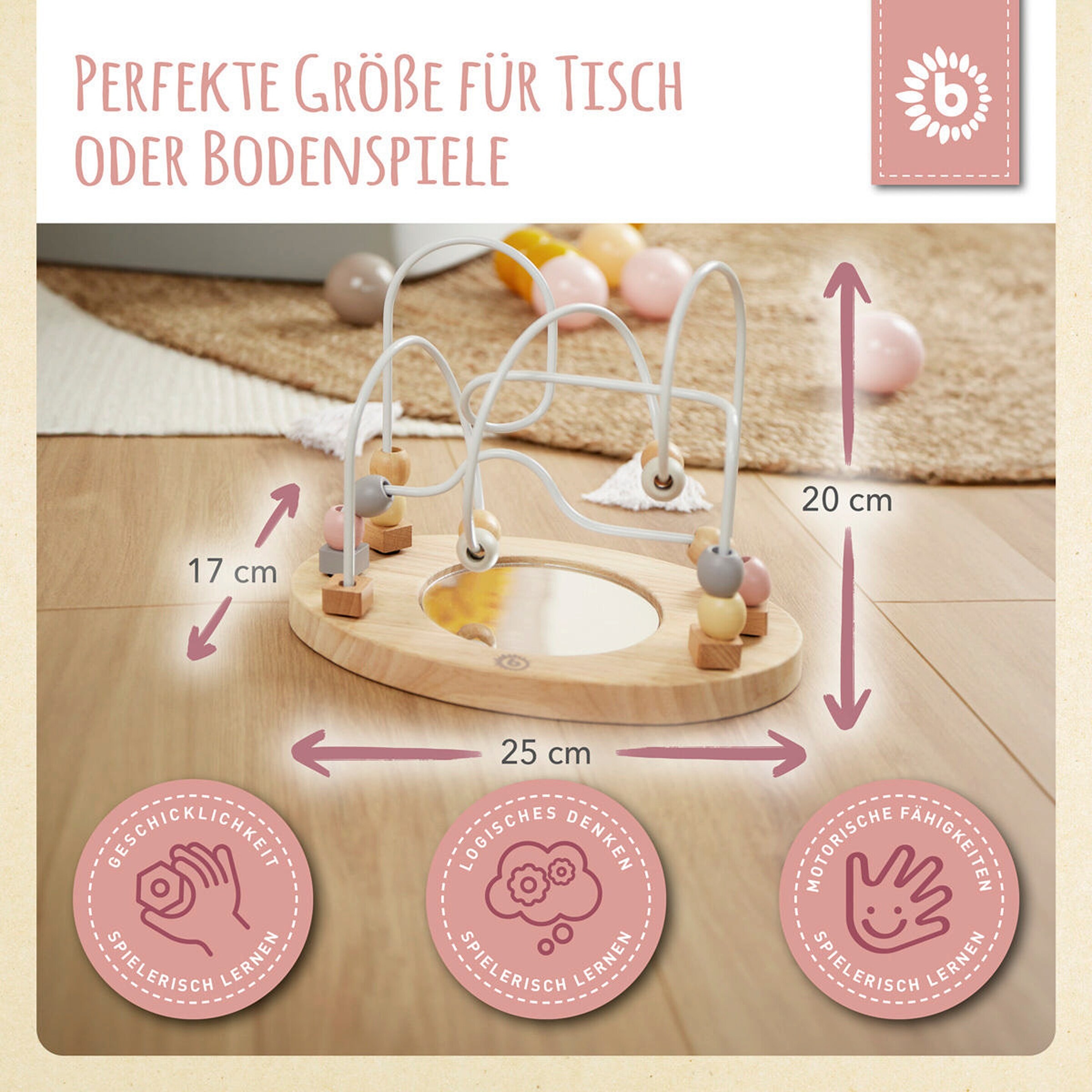 Bieco Motorikschleife mit Spiegel - ab 12 Monate Rosa