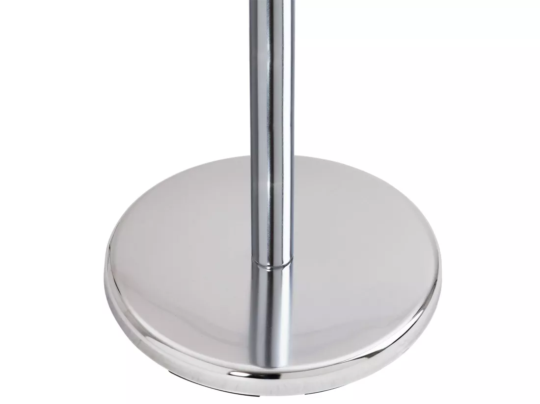 Porte-manteaux MILA portant pour vêtements sur pied socle rond et 8 crochets dont 3 à mi-hauteur, meuble d'entrée en métal chromé