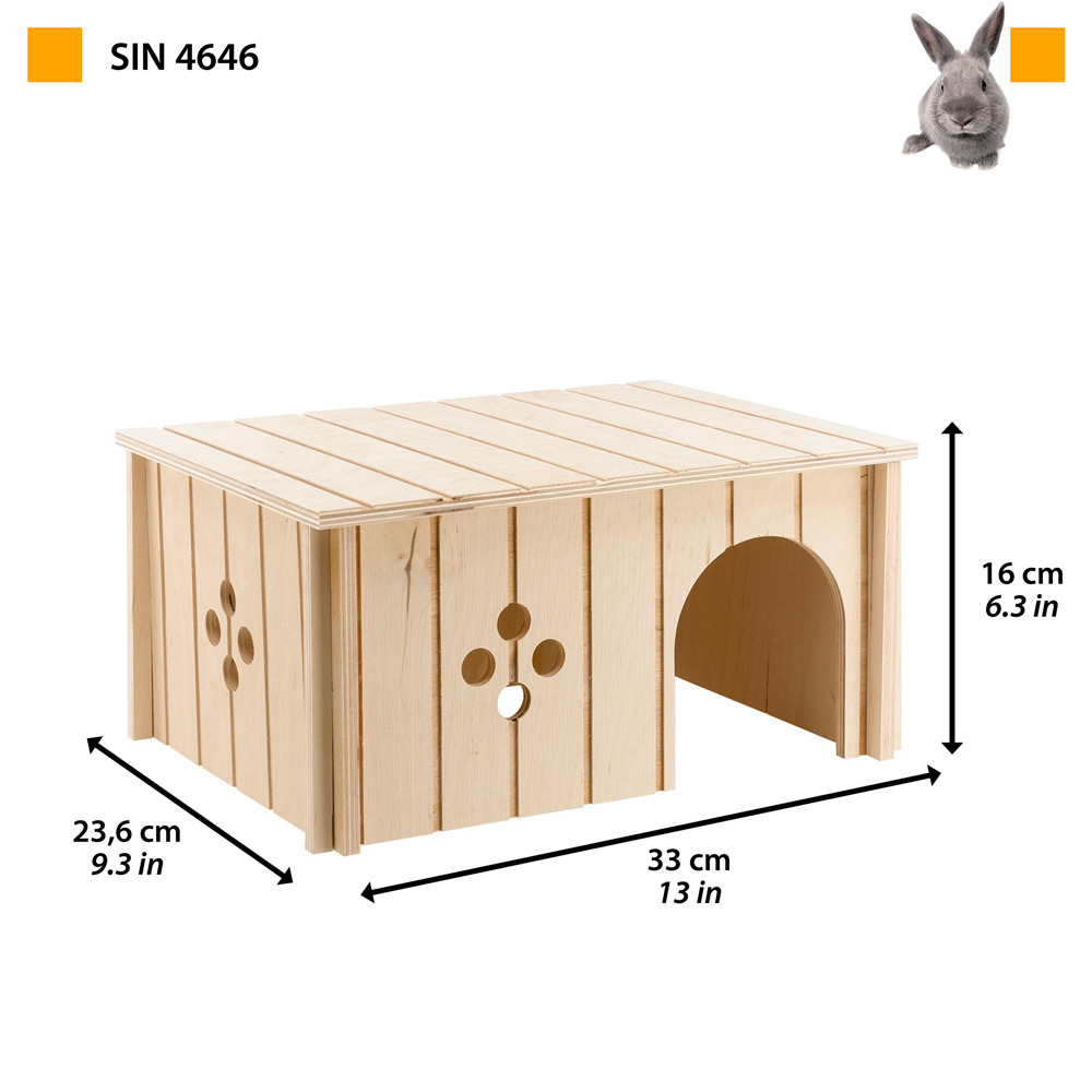 Ferplast maison pour lapins sin 4646, lapins nains, bois fsc, entrée de face, trous pour la ventilation