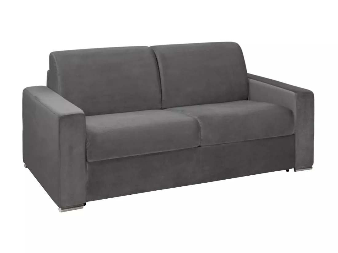 Canapé 3 places convertible express en velours anthracite - Couchage lattes larges 140 cm - Matelas 22 cm avec mémoire de forme CALITO