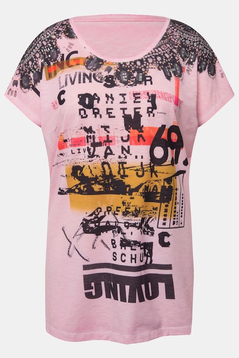 T-Shirt, oversized, Schrift-Motiv, Rundhalsausschnitt, überschnittene Schultern