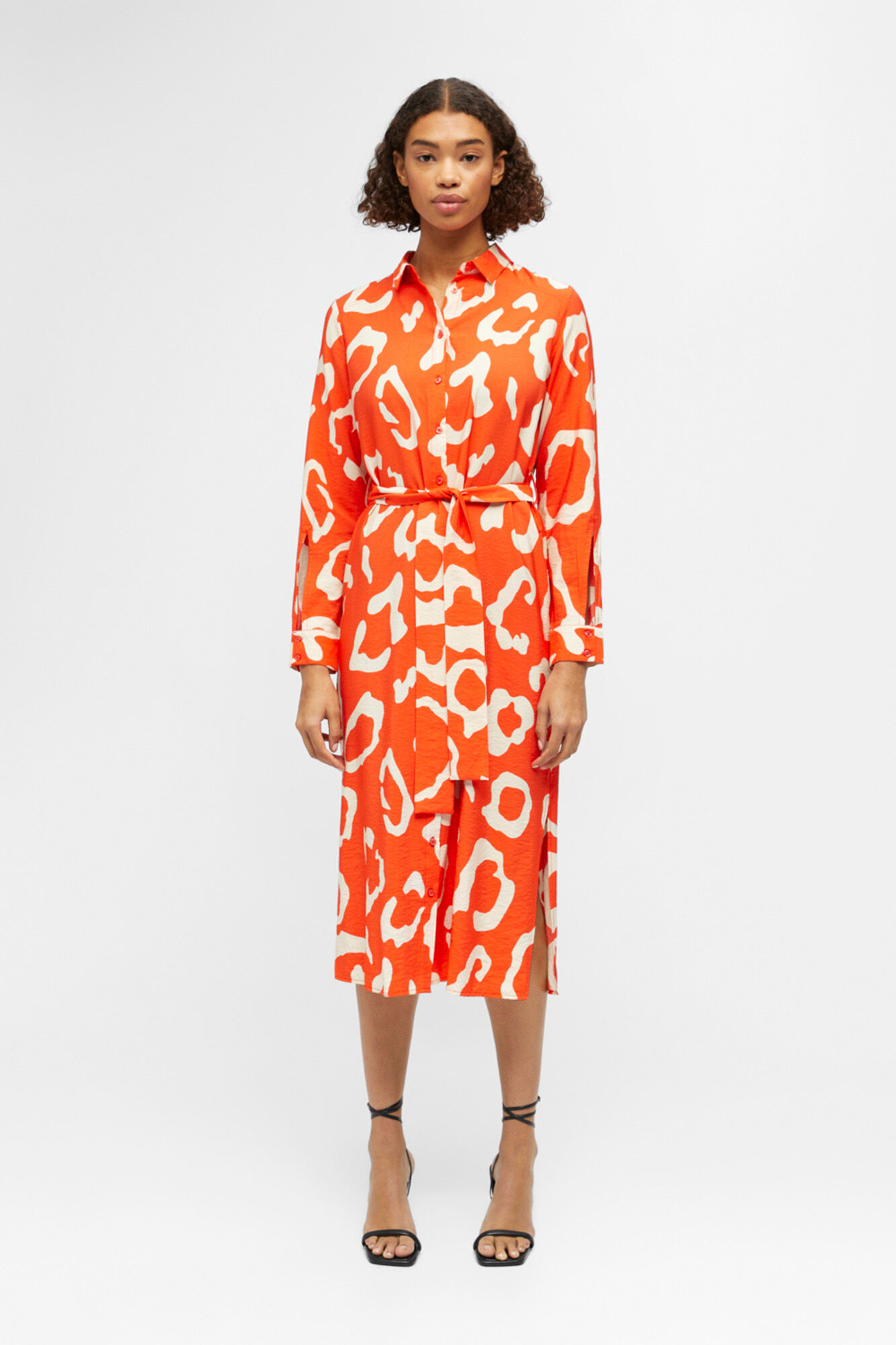 Vestido midi camisa - Laranja