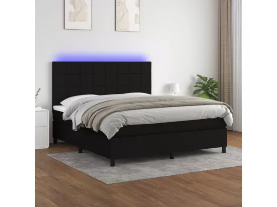 Sommier tapissier avec matelas et LED Noir 180x200 cm Tissu