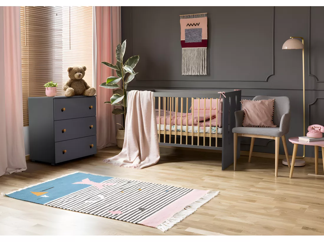 MINEA | Commode AUGUSTE L. 80 cm Grise | 3 tiroirs
