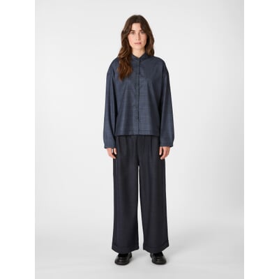 Damen-Wollbluse kariert, Mittelblau