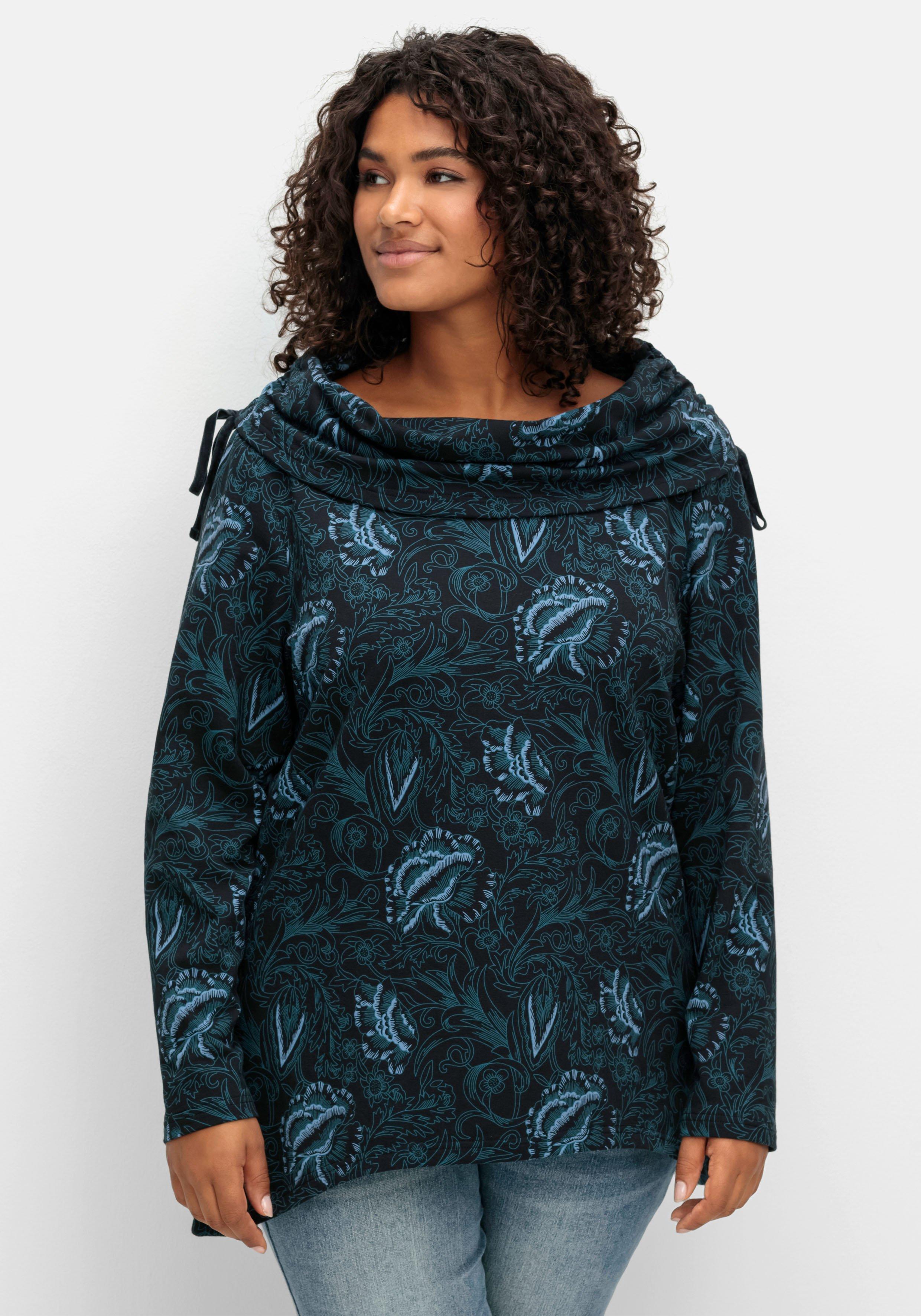 Sweatshirt in Longform mit weitem Kragen