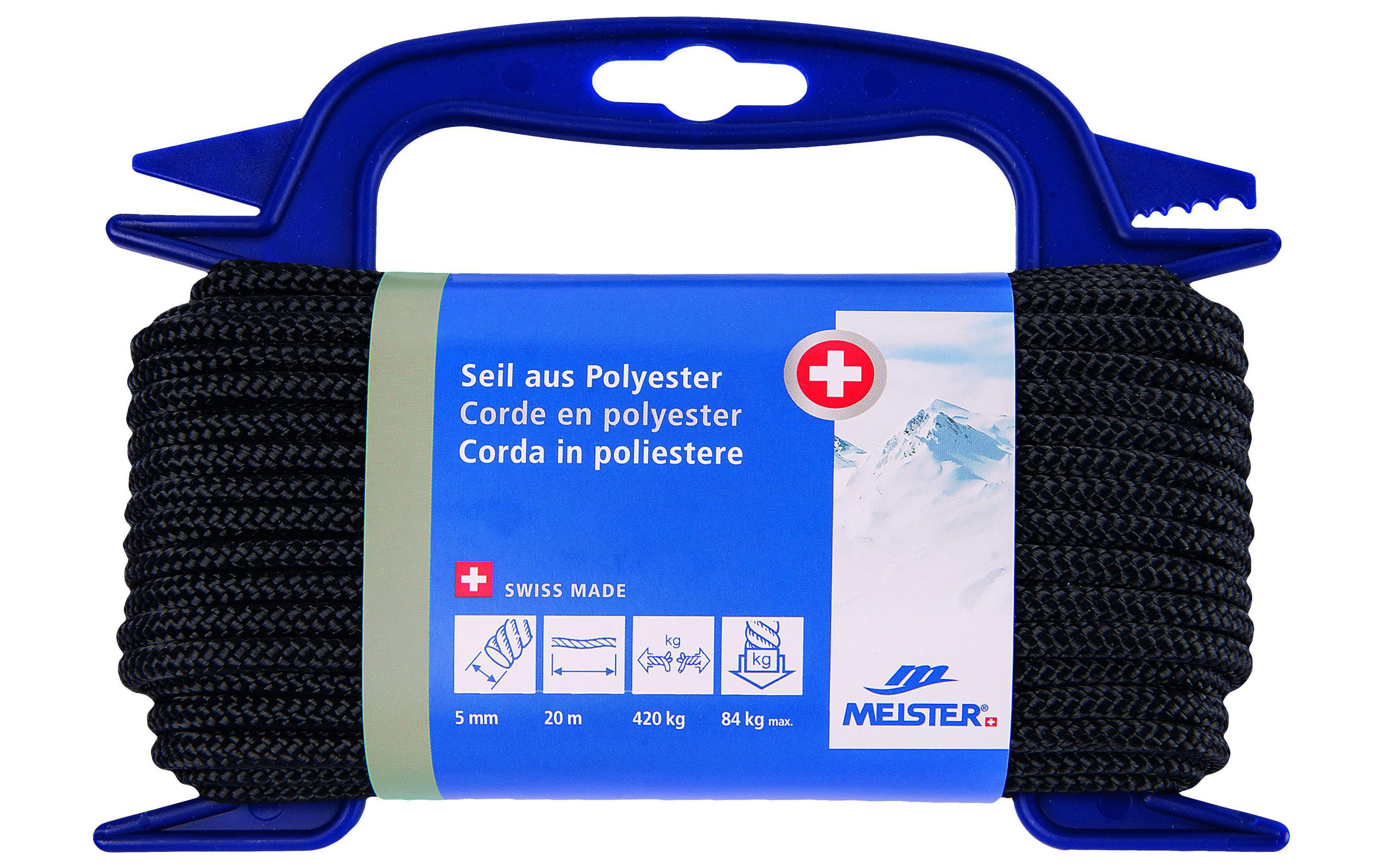 Polyesterseil Ø 5 mm, 20 m, 420 kg, SchwarzPolyesterseil Normalgeflecht