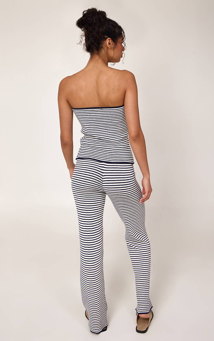 Bleu Marine Haut En Maille Rayé Bustier Avec Nœud Frontal