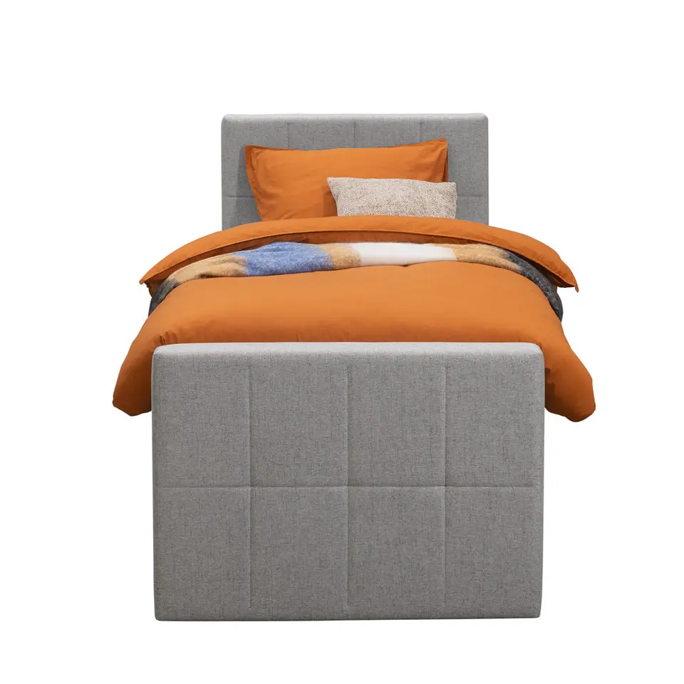 Boxspring met voetbord Liv geblokt - lichtgrijs - 90x200 cm - slanke poot