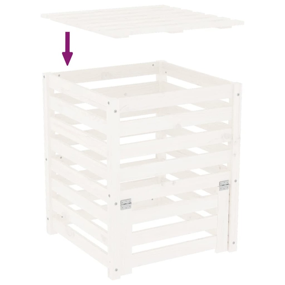 Composteur blanc 63,5x63,5x77,5 cm bois massif de pin