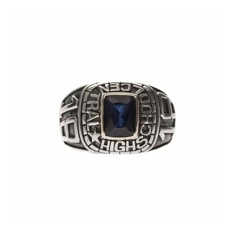 Chevalière Homme Universitaire Pierre Bleue Saphir Argent