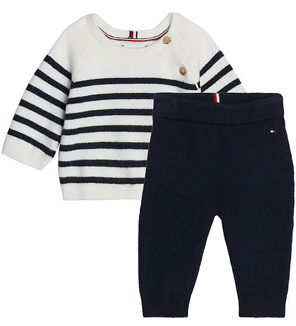 Tommy Hilfiger S?t - Blåse/Bukser - Strik -  Desert Sky/Stripe