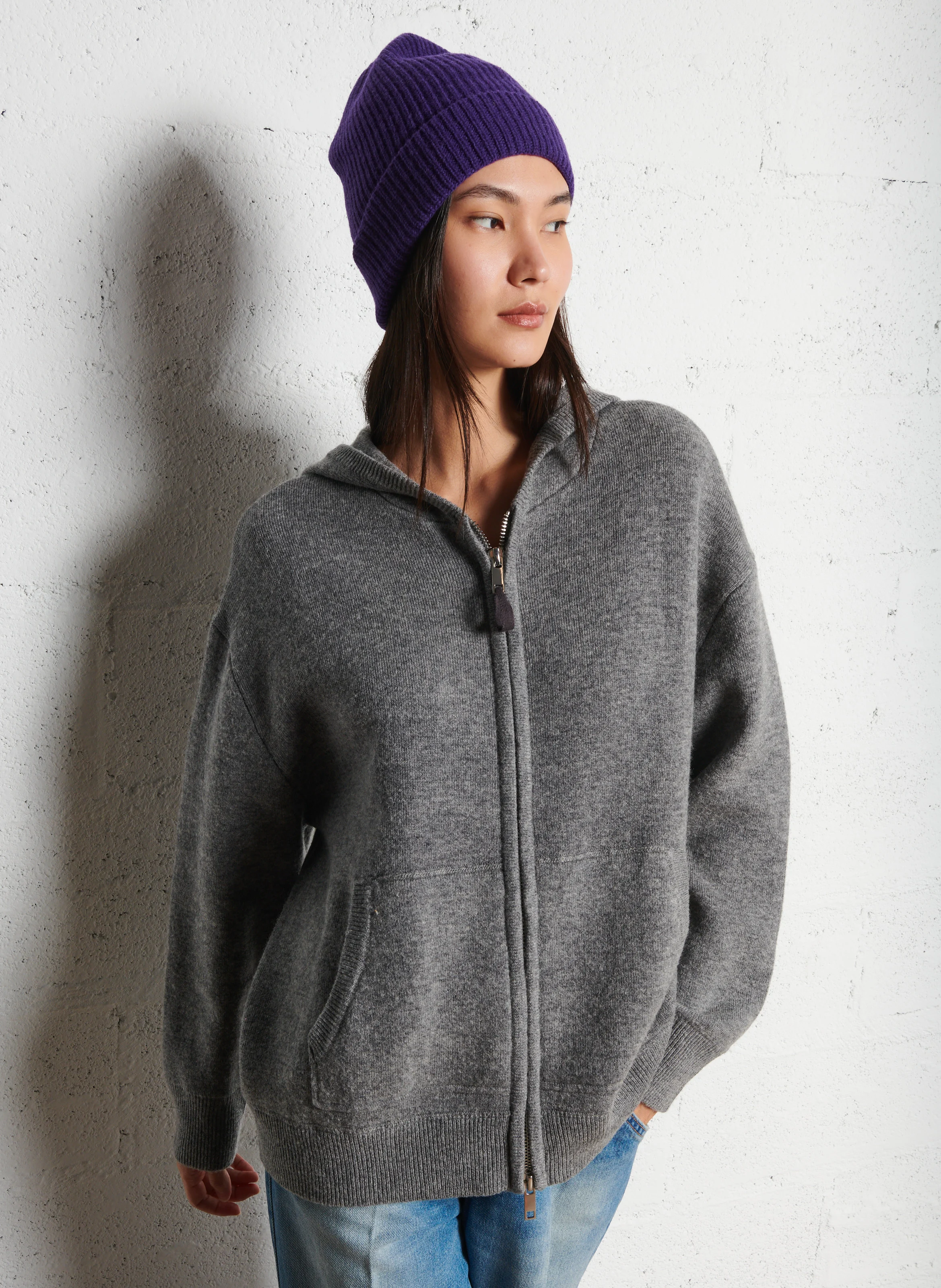 AGATHE - Sweat à capuche oversize en laine mélangée | Gris