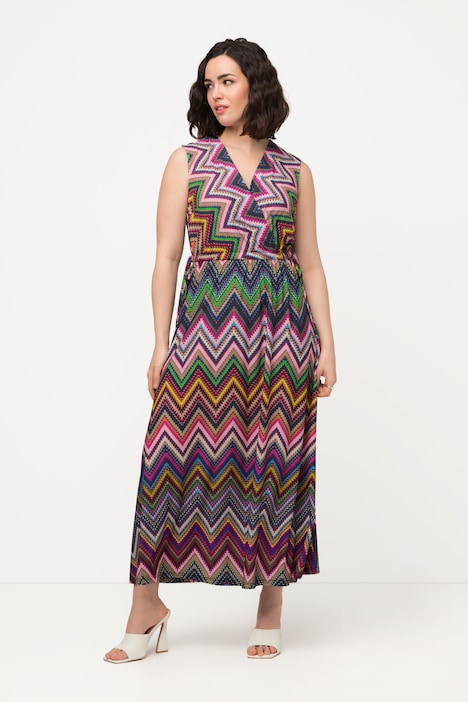 Jersey-Midikleid, Zackenmuster, Wickeloptik, ärmellos