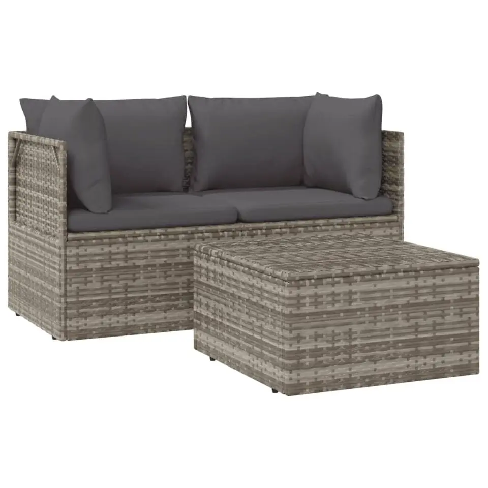 vidaXL - Loungeset - Grijs - Poly rattan - 3 stuks - Met kussens