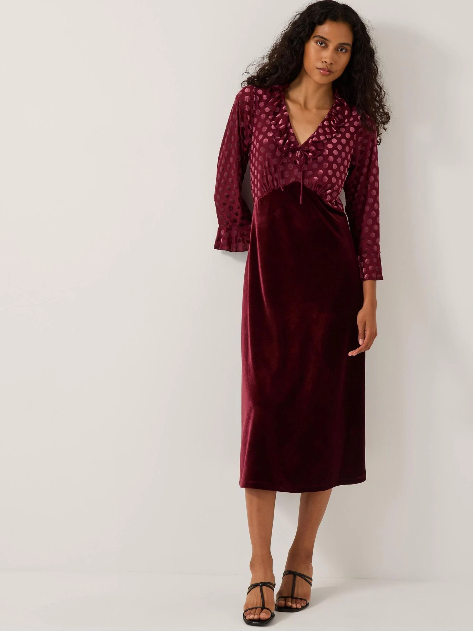Monsoon Dua Polka Dot Velvet Midi Dress