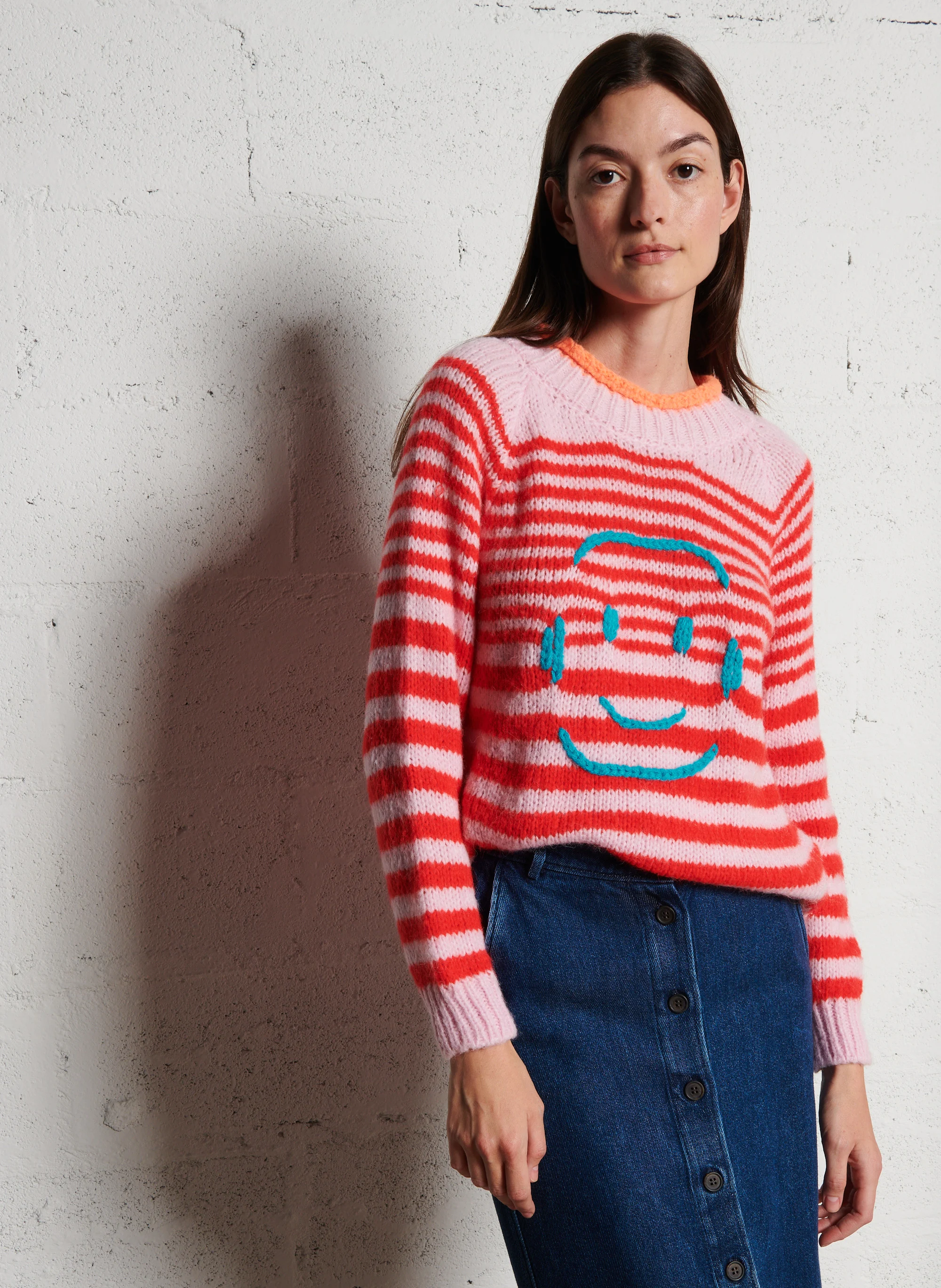 SMILE - Pull col rond droit en maille | Rose