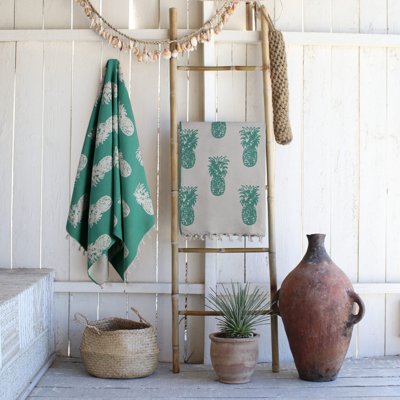 Febronie Fouta reversible Ananas vert - 100x200 cm