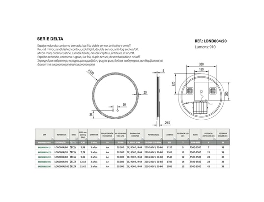 CRISTALED - Miroir de salle de bains lumineux éclairage intégré led rétr...
