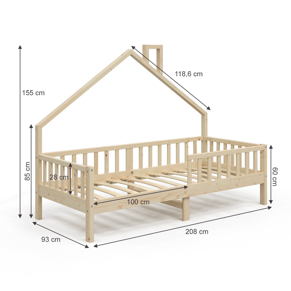 VitaliSpa Hausbett Kinderbett Spielbett Noemi 90x200cm natur Rausfallschutz