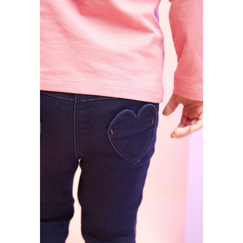 Pantalon effet jean avec broderie fleur pour bébé fille - Bleu marine
