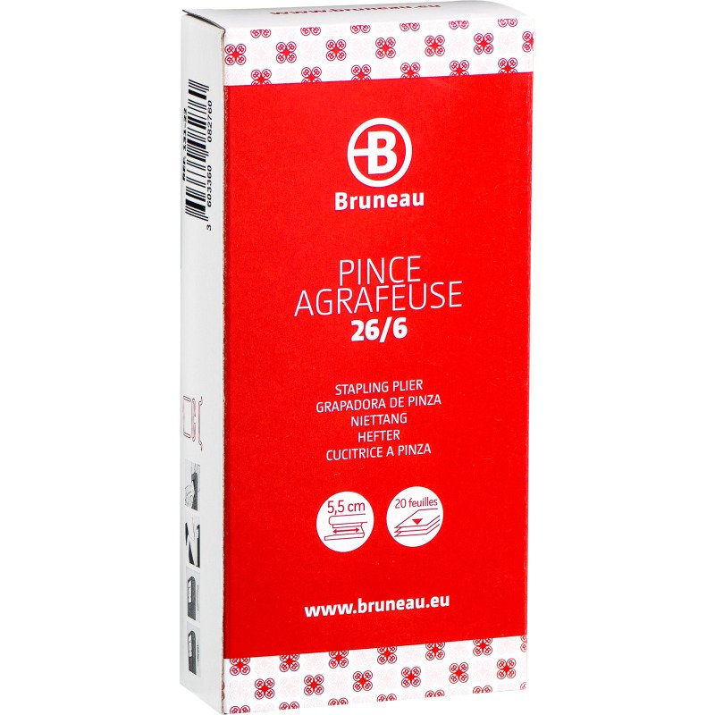 Agrafeuse pince Bruneau - agrafes 26/6 - capacité de 20 feuilles