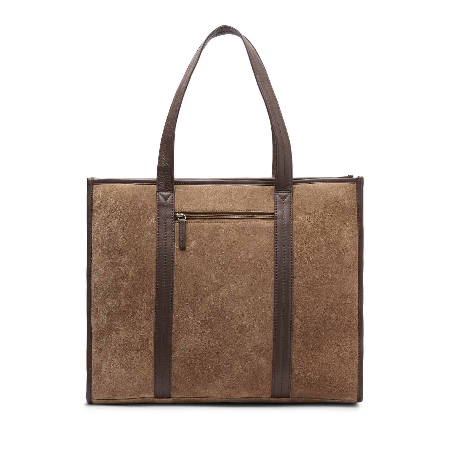 18 inch taupe suède shopper met leren details