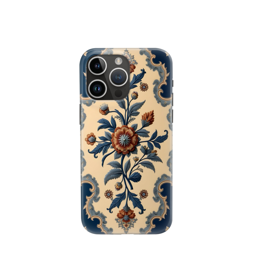 iPhone 14 Pro Max Hybrid (Kunststoff / Gummi) Hülle Barocker Blütenzauber - Blau