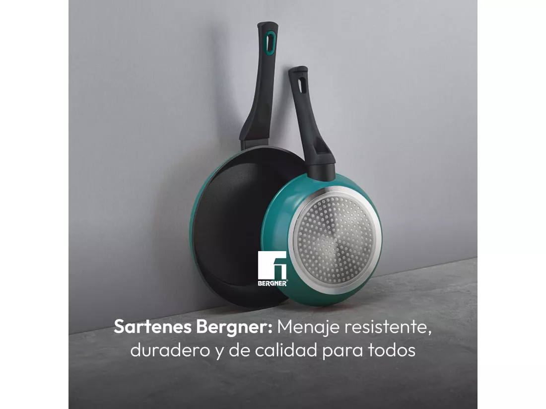 Lot de 2 poêles CLASSIQUE Ø20Ø24cm antiadhésives en aluminium forgé + ustensiles de cuisine Bergner vert