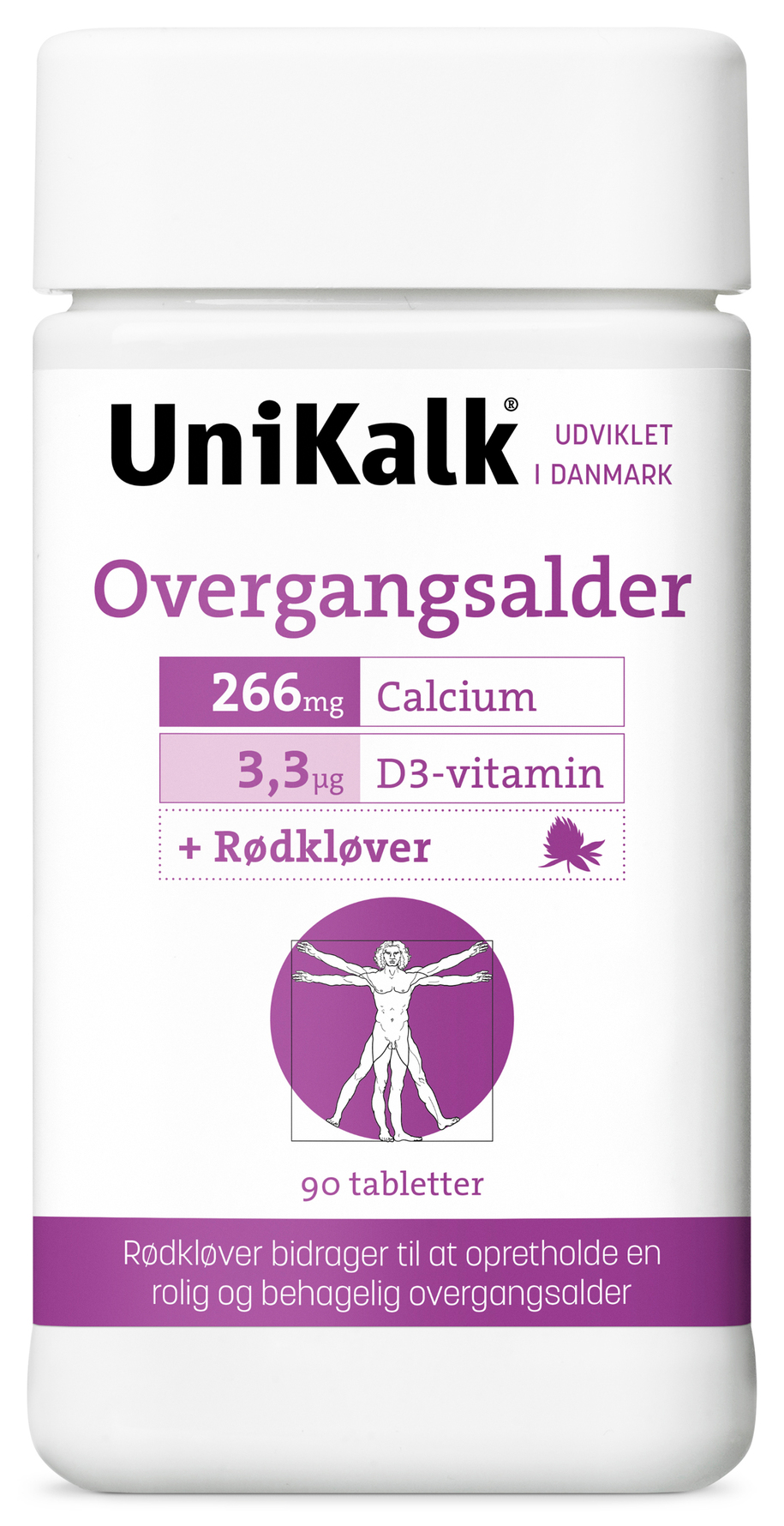 Unikalk Overgangsalder - Kalk 266 mg, D-vitamin 3,3 µg + Rødkløver 90 tabl.