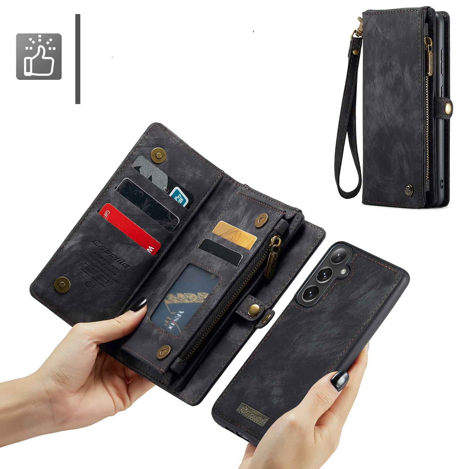 Samsung Galaxy S24 FE 2in1 Leder Tasche   Magnet Hardcase Karten Etui - Schwarz