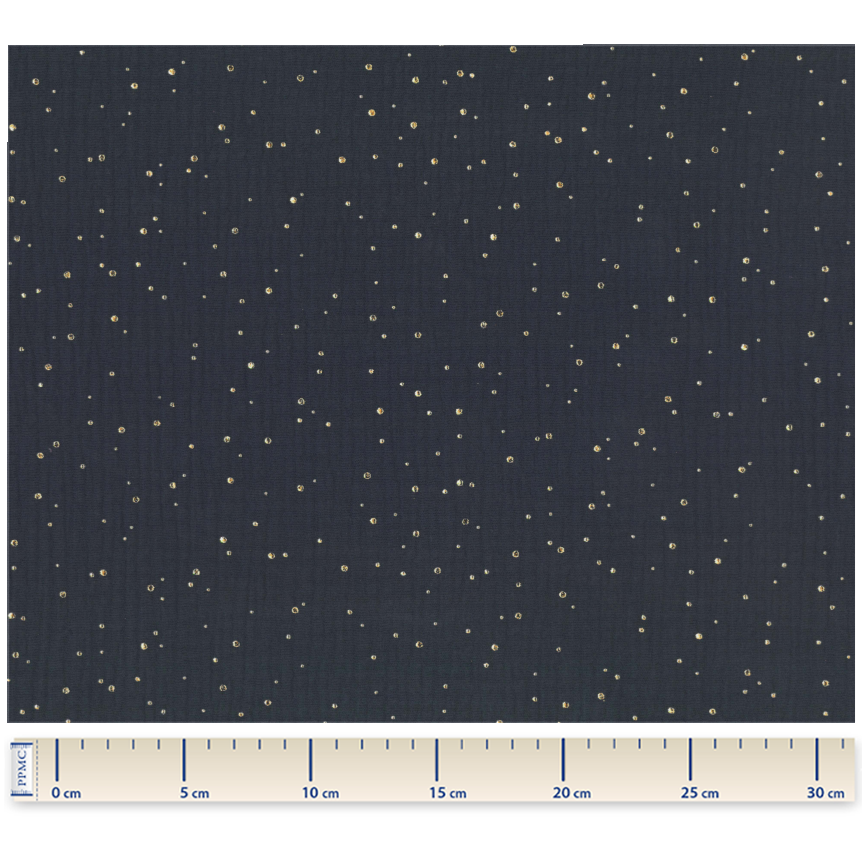 Tissu Gaze Pois Or Marine