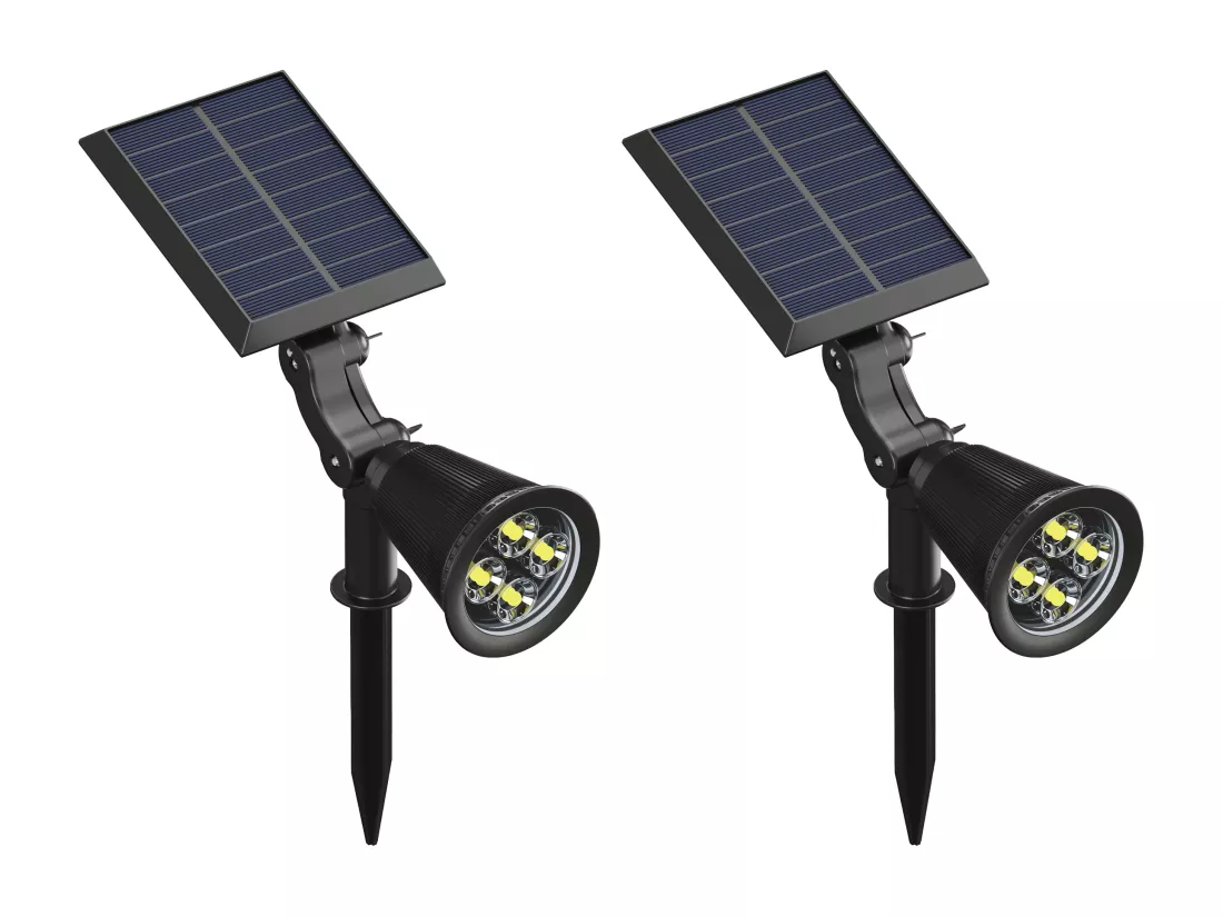 Lot de 2 balises ou appliques solaires orientables - 300 lumens - Noir - SLATINE