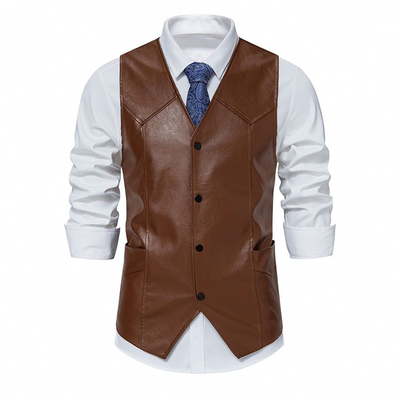 YIKES - Kunstleren V-hals vest met knoopjes