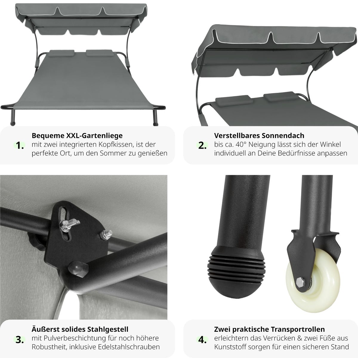 tectake Livorno tuinligstoel voor 2 personen, 215 x 183 x 150 cm