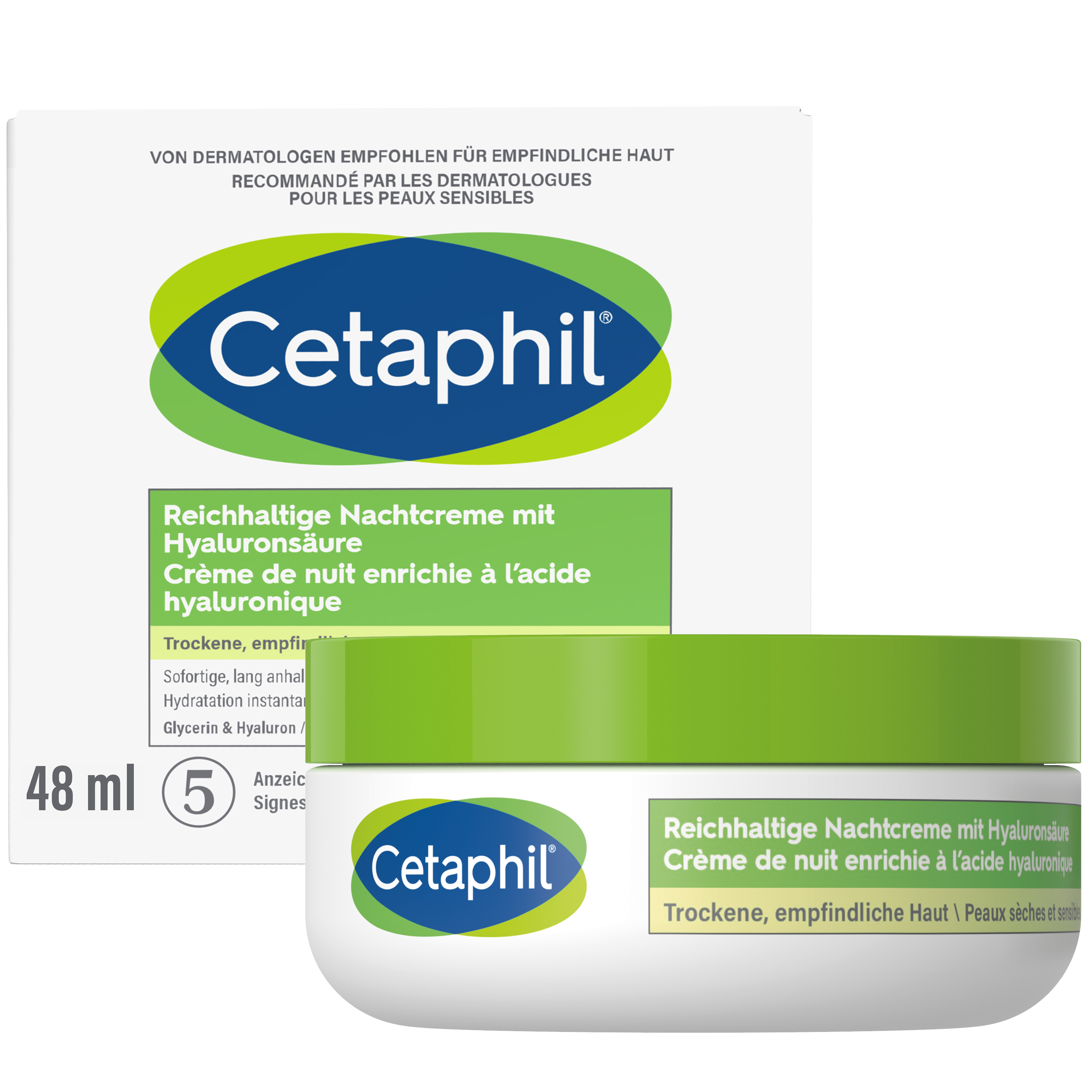 CETAPHIL Reichhaltige Nachtcreme Creme mit Hyaluronsäure Topf 48 ml