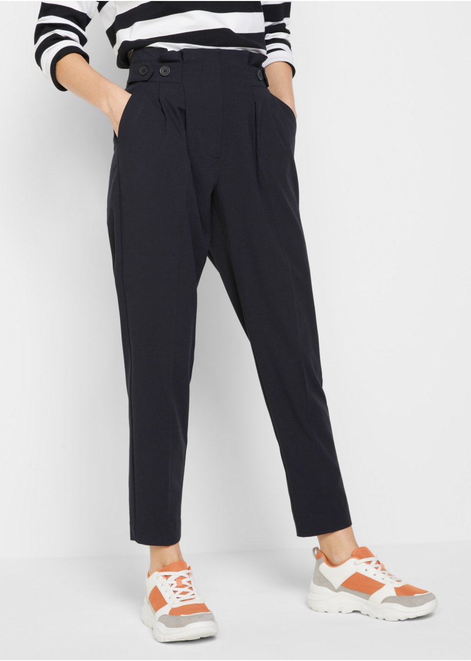 Pantalon paper bag taille haute, longueur cheville