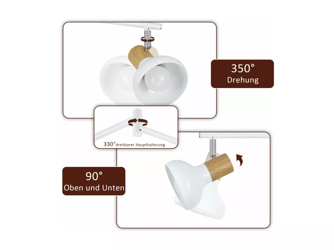 NETTLIFE Spot de plafond vintage E14 intérieur 350° orientable blanc Pivotant 350°Industriel 6 flammes