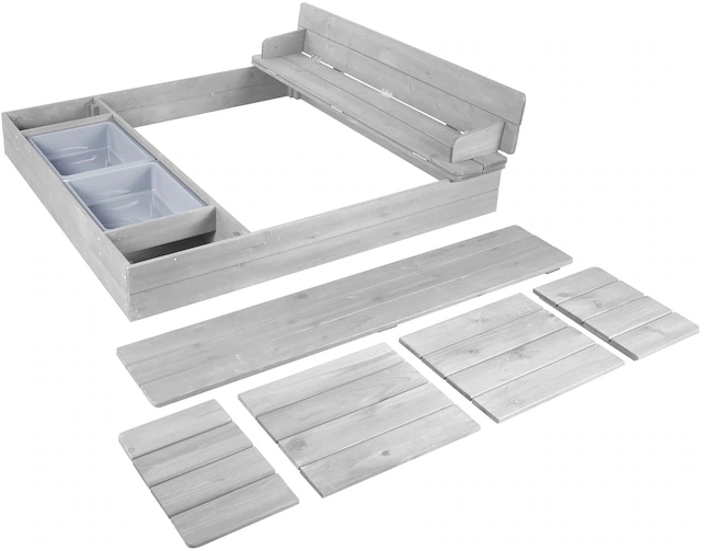 roba® Sandkasten »Outdoor+« wetterfestes Massivholz, mit aufklappbarer Sitzbank und 2 Spielwannen