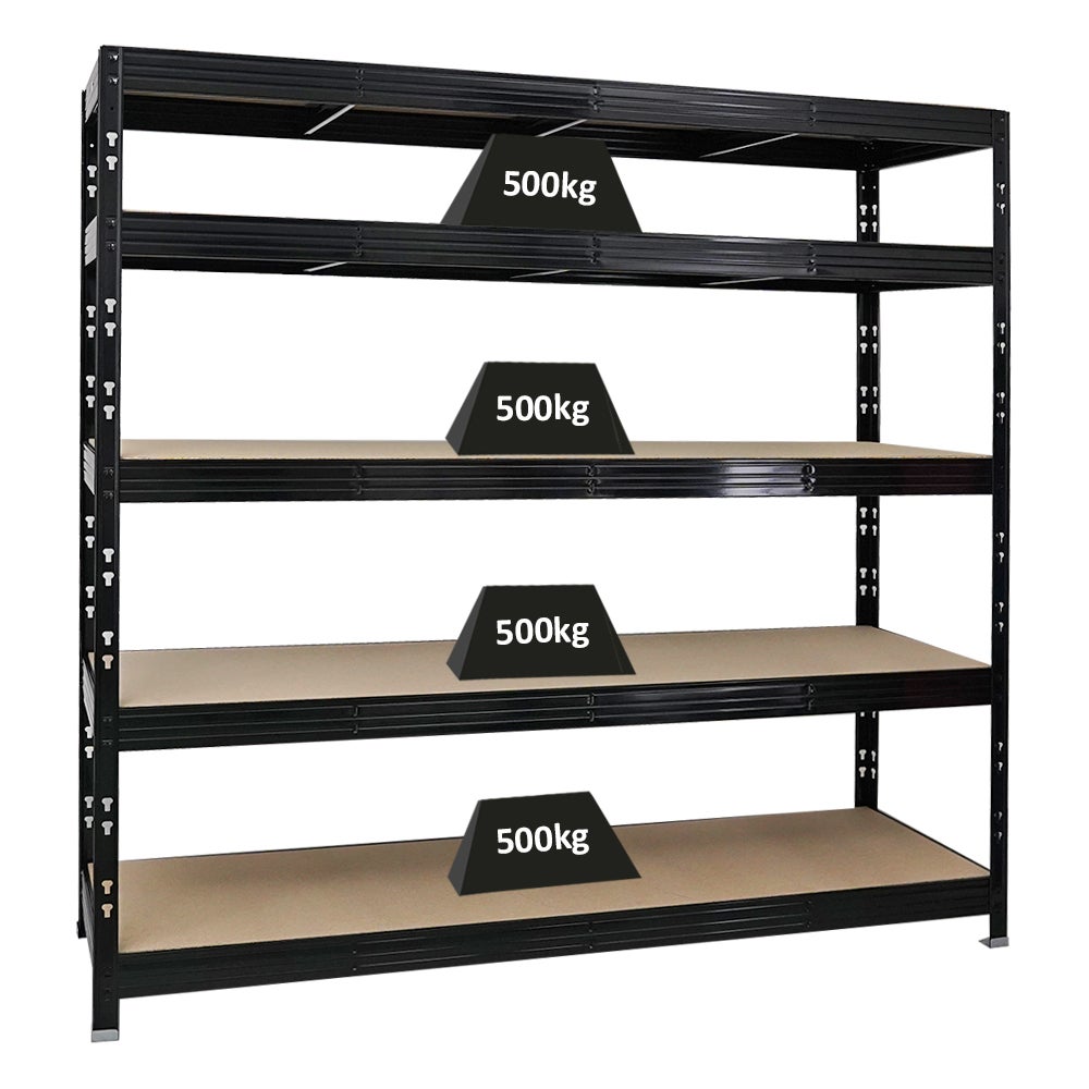 PROREGAL Professionele Heavy-Duty Stellingkast Rhino HxBxD 180 x 200 x 60 cm 5 Spaanplaat Planken 8mm Plank Draagvermogen 500 kg Zwart