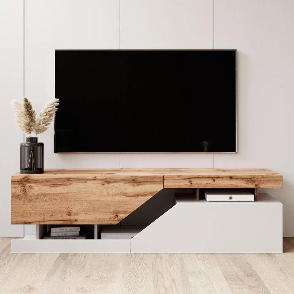 Meubella - TV-Meubel Canberra - Eiken - Wit - 160 cm