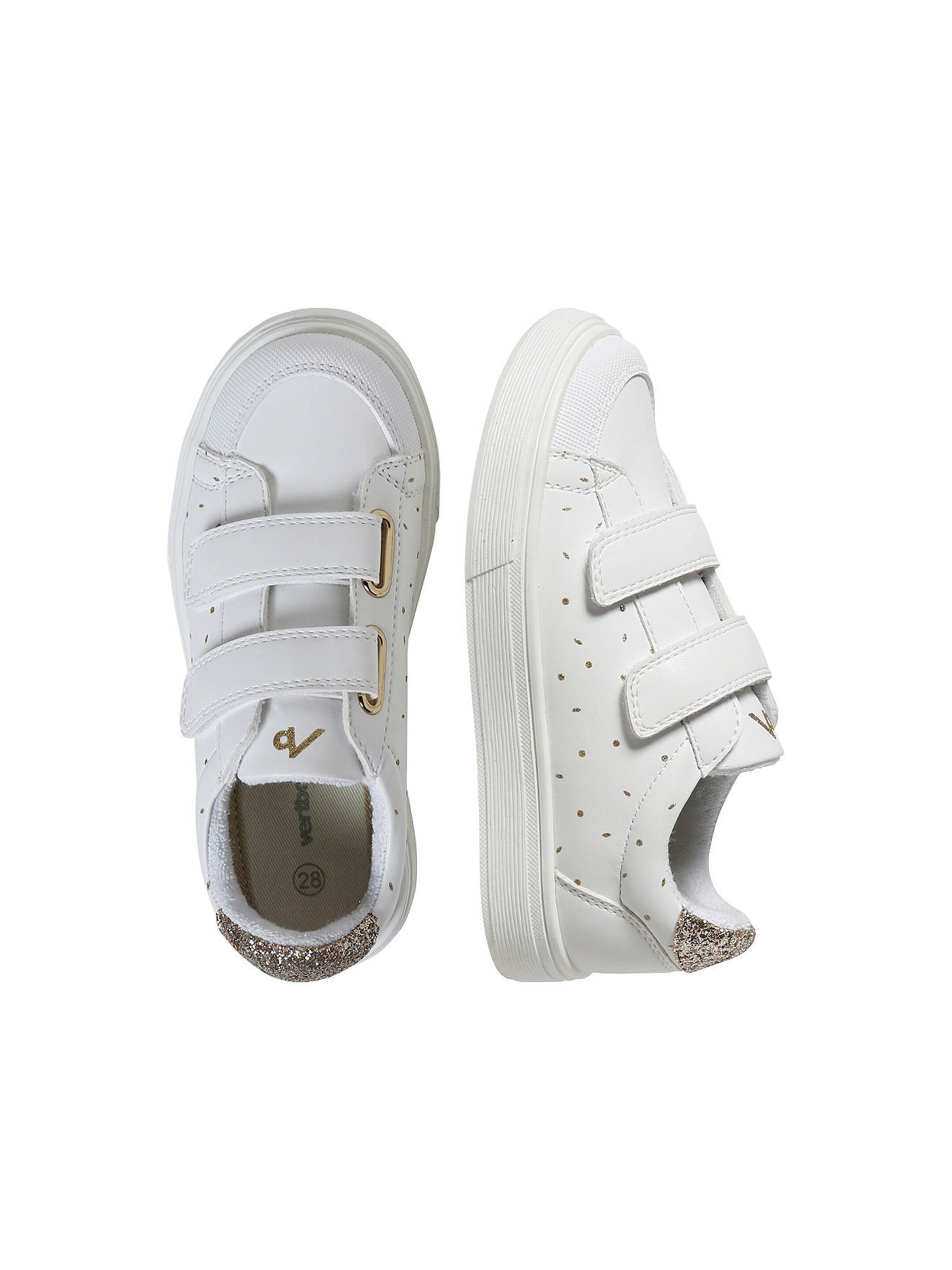 Vertbaudet Kinder Sneakers mit Gold-Details weiß bedruckt
