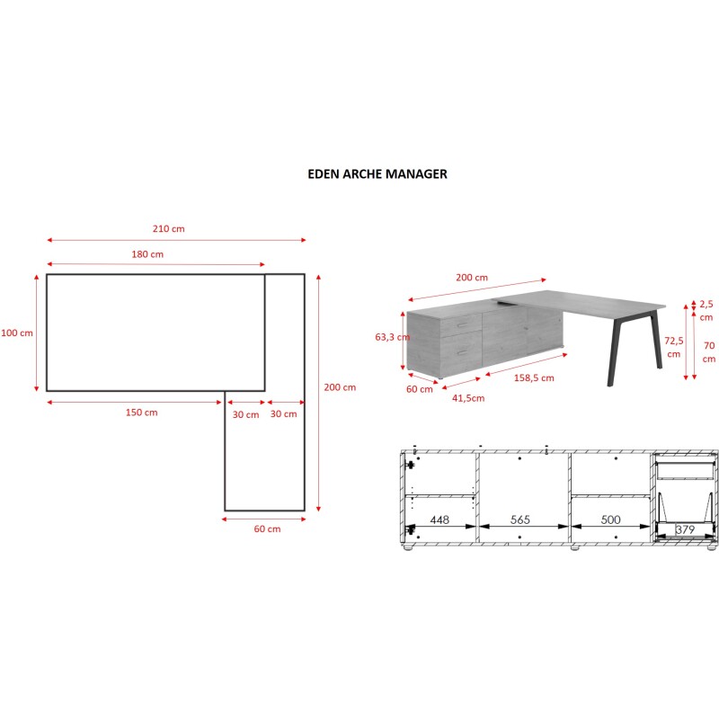 Bureau manager Eden Arche chêne clair avec console