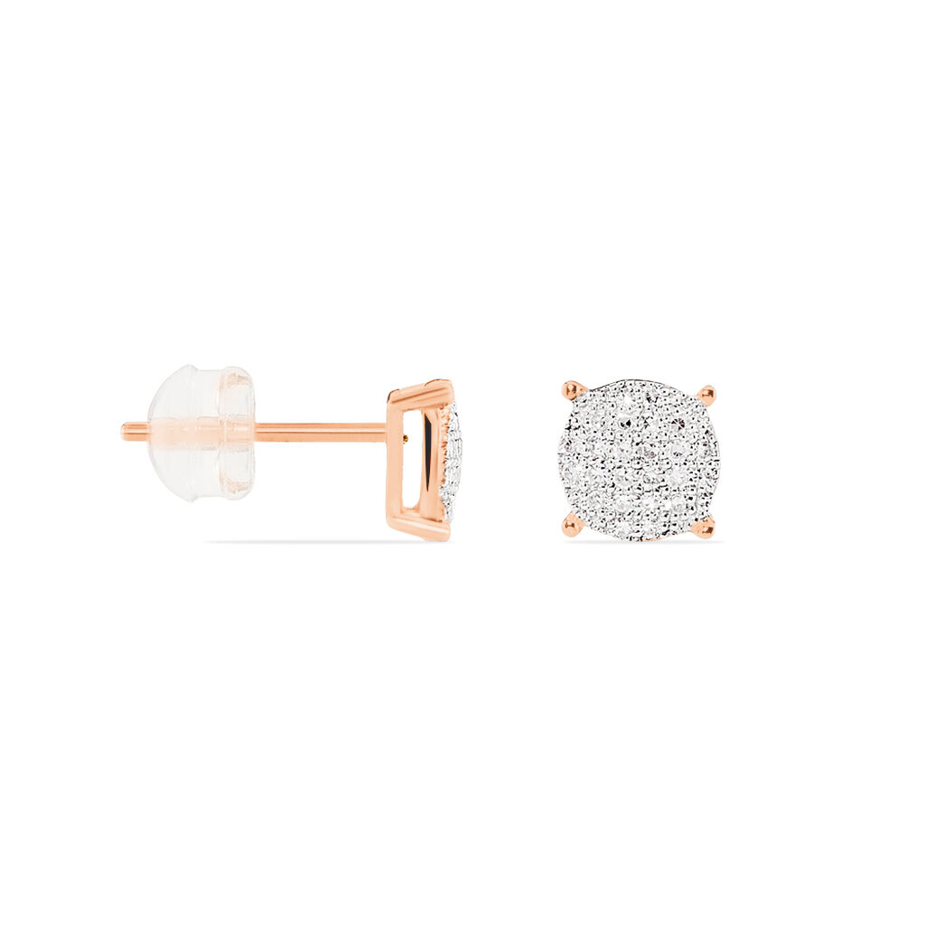Boucles D'oreilles Puces Princesse Or Rose Diamant