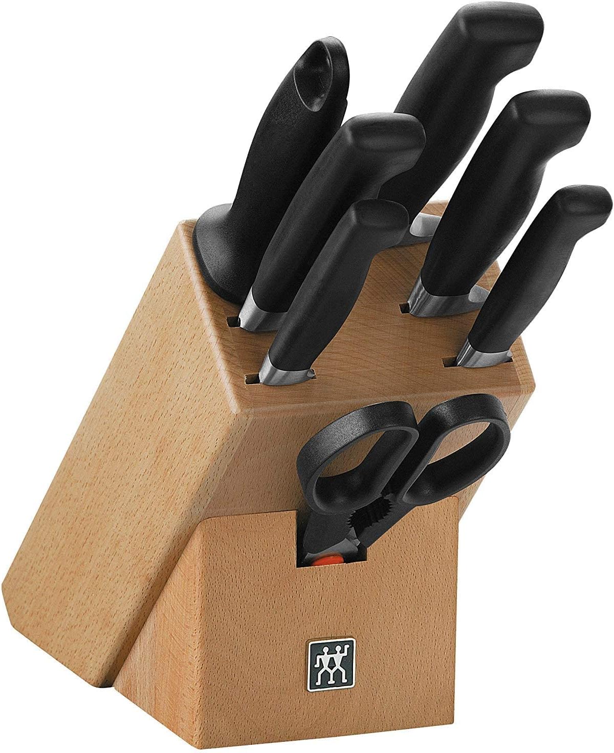 ZWILLING Vier Sterne Messerblock, 8-teilig, Holzblock, Messerset, Wetzstab und Schere, Rostfreier Spezialstahl, Ergonomischer Kunststoff-Griff, Schwarz [Made in Germany]