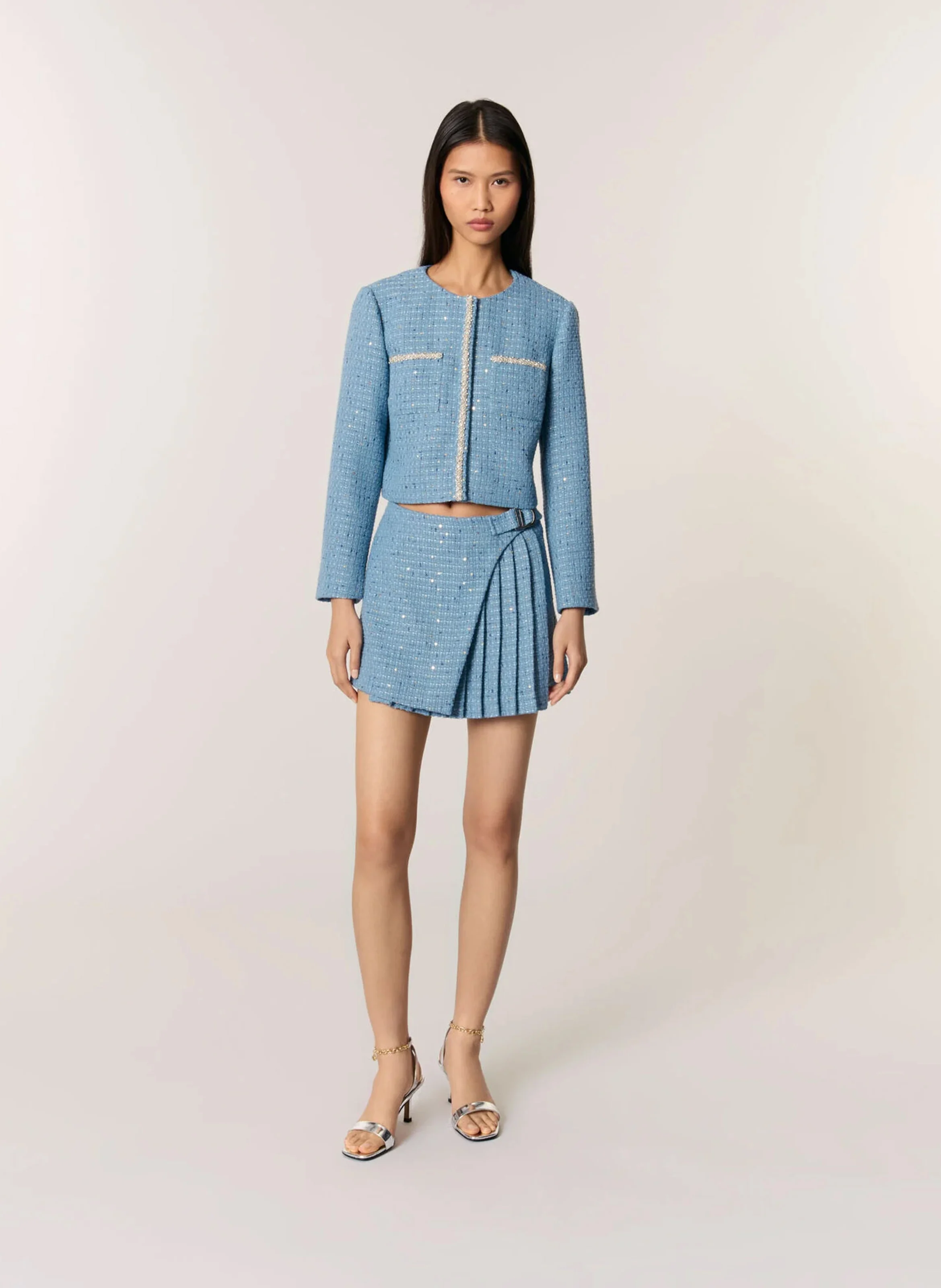 Blazer droit en tweed | Bleu