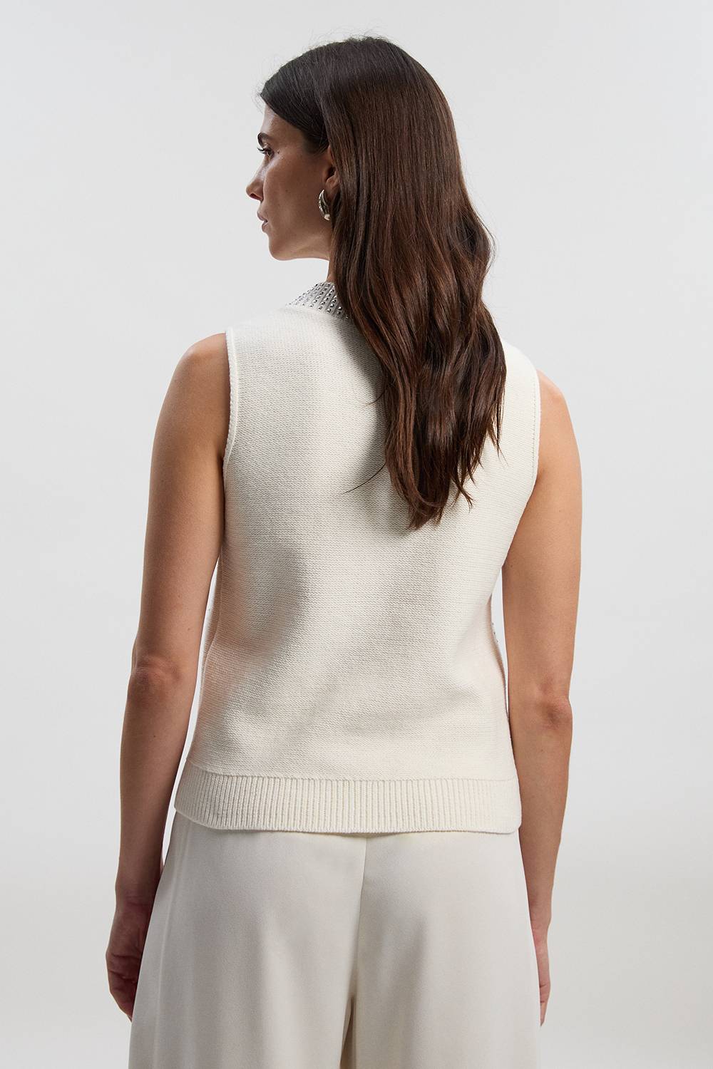 KarenMillen Débardeur Tricoté Col V Orné de Strass Thermocollants